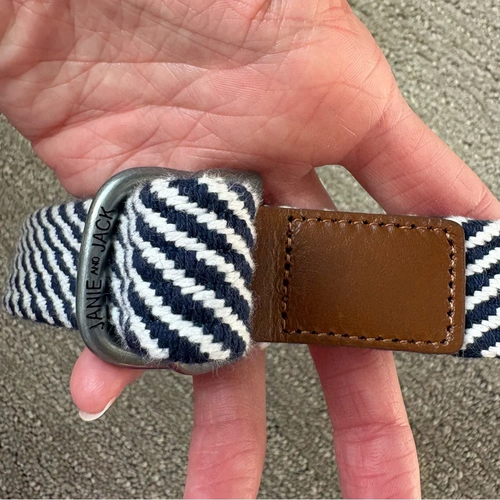 Janie and Jack Blue and White Stitch and Leather Belt sz 2/3